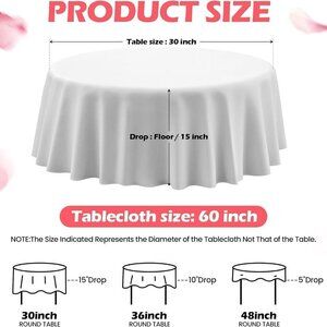 Polyester Round White Tablecloth for 20-48'' Tables /60 Inch / BRAND NEW